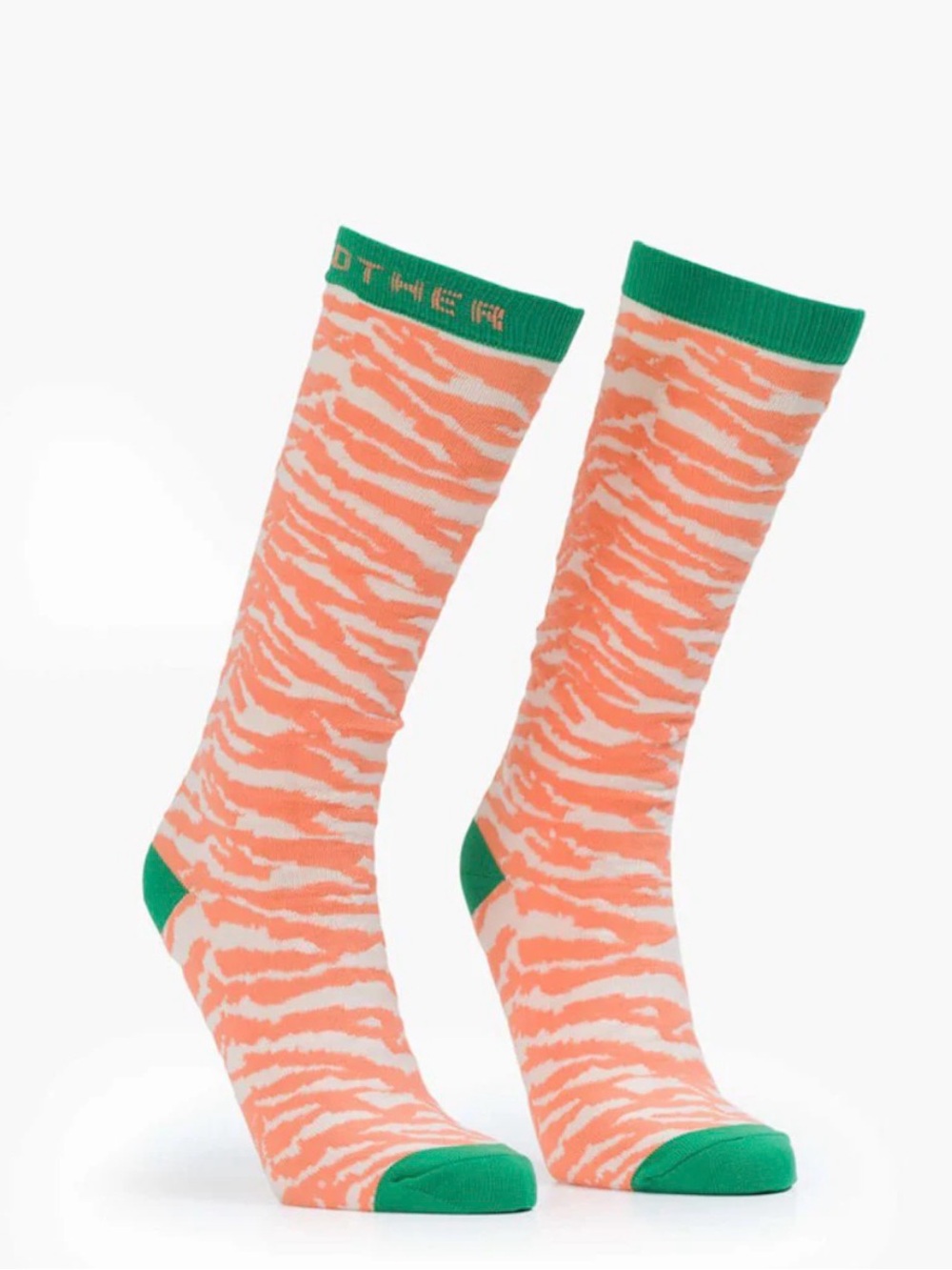 MOTHER Coral Zebra-Pattern Crew Socks with Green Trim